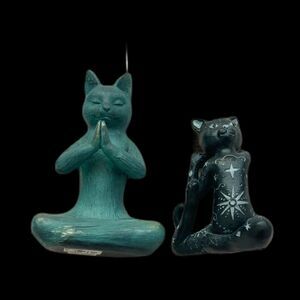 World Market Tranquil Yoga cat and  and celestial cats lot resin black and blue